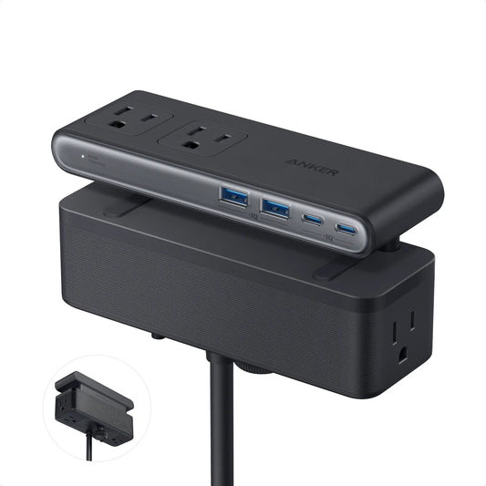 Anker Nano Power Strip, Desk Clamp with 1500J Surge Protection,5 Ft Extension Cord, 70W Max Gaming Desk Accessory, 6 AC, 2 USB A, 2 USB C, Home Office Essential, Fitts 0.6 - 1.8" Tabletop Edge Tiktokshopspringglowup